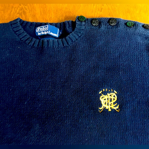 Bold/rich/navy, elbow sleeve patches,gold “POLO PRL” ensignia/left breast front. - Picture 2 of 6